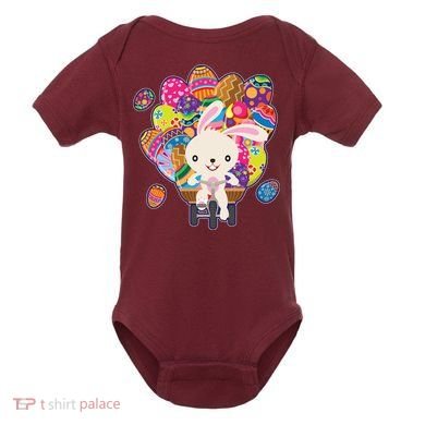 Funny Cute Easter Bunny On Bike Delivering Easter Eggs Baby Bodysuit