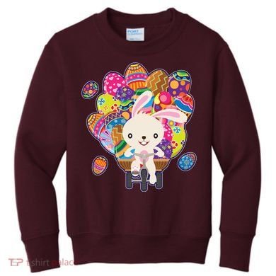 Funny Cute Easter Bunny On Bike Delivering Easter Eggs Kids Sweatshirt