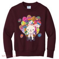 Funny Cute Easter Bunny On Bike Delivering Easter Eggs Kids Sweatshirt thumb 0