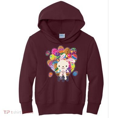 Funny Cute Easter Bunny On Bike Delivering Easter Eggs Kids Hoodie