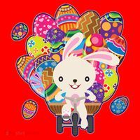 Funny Cute Easter Bunny On Bike Delivering Easter Eggs Santa Hat thumb 1