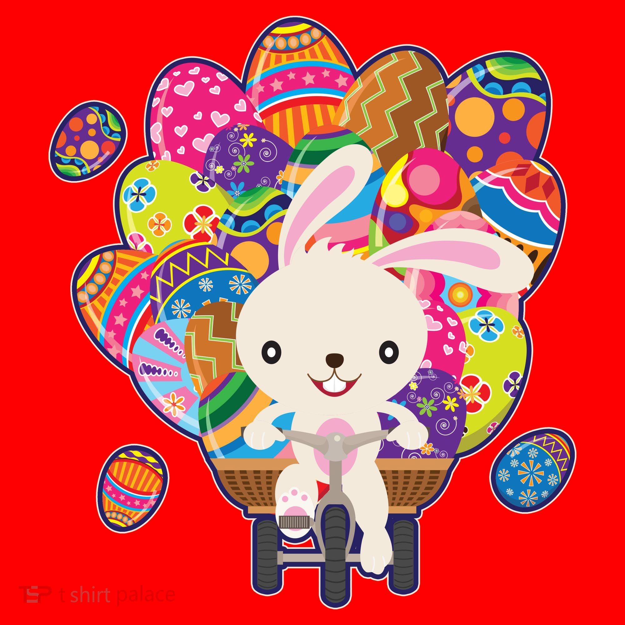 Funny Cute Easter Bunny On Bike Delivering Easter Eggs Santa Hat