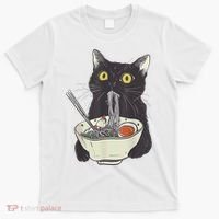 Funny Cat Eating Ramen Vintage Japanese Noodles T-Shirt thumb 0