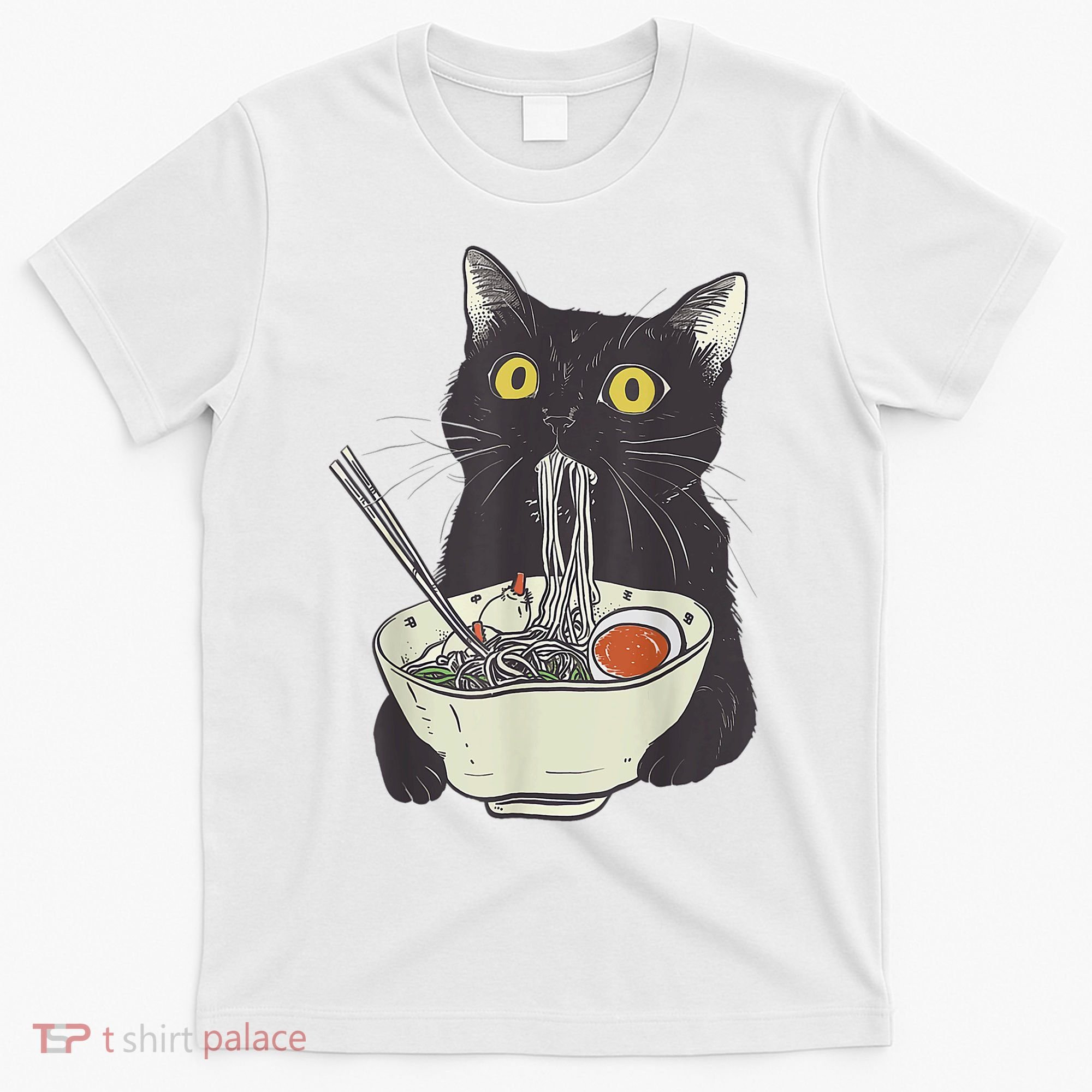 Funny Cat Eating Ramen Vintage Japanese Noodles T-Shirt
