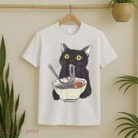 Funny Cat Eating Ramen Vintage Japanese Noodles T-Shirt thumb 2