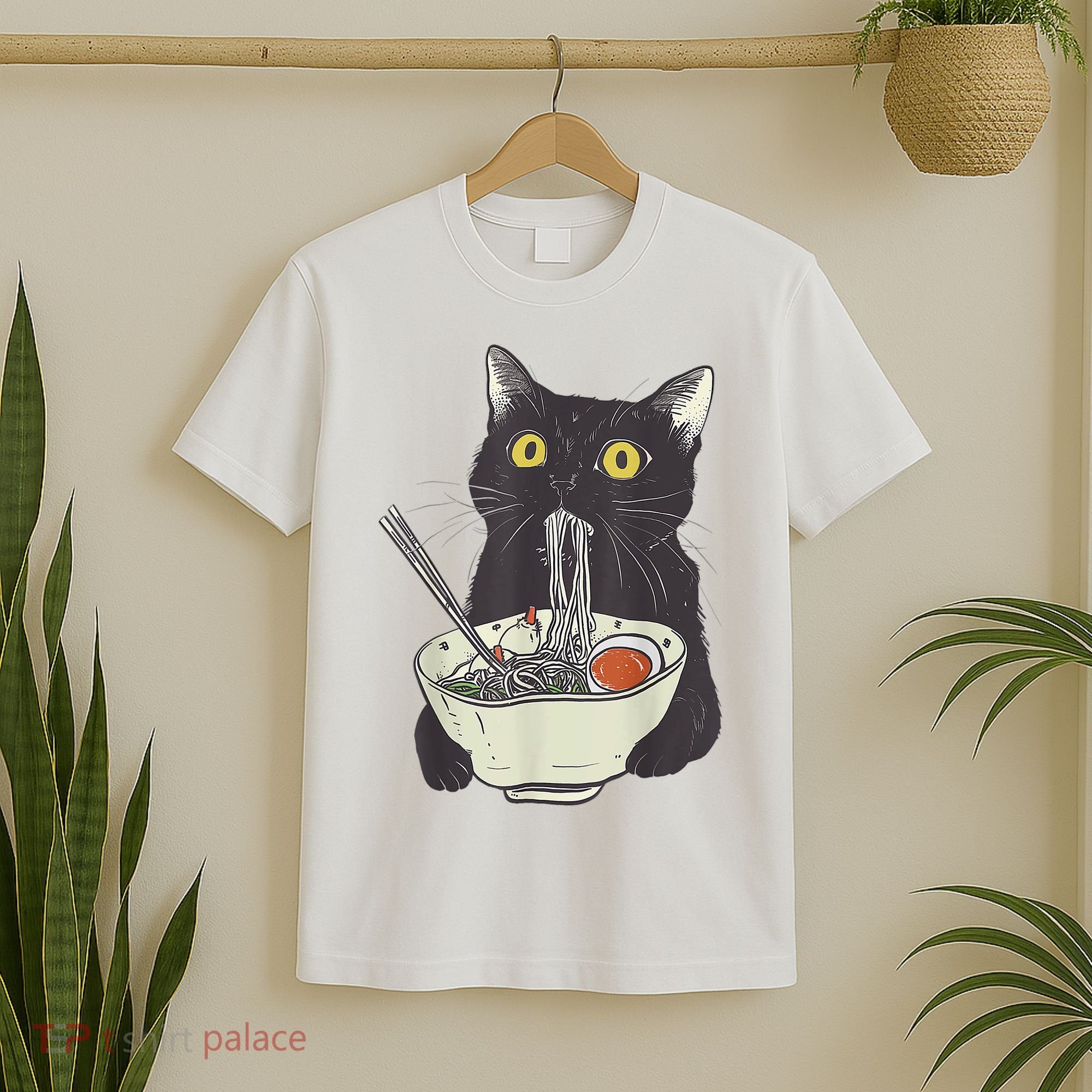 Funny Cat Eating Ramen Vintage Japanese Noodles T-Shirt