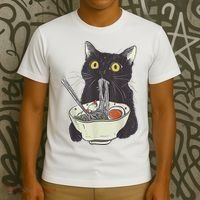Funny Cat Eating Ramen Vintage Japanese Noodles T-Shirt thumb 3