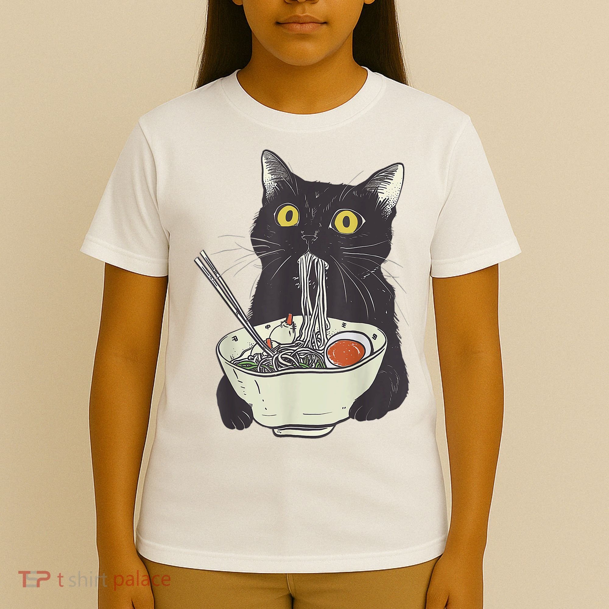 Funny Cat Eating Ramen Vintage Japanese Noodles T-Shirt