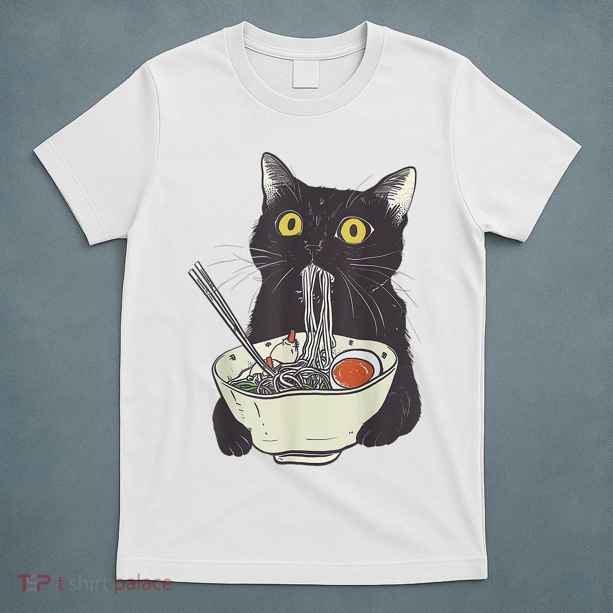 Funny Cat Eating Ramen Vintage Japanese Noodles T-Shirt