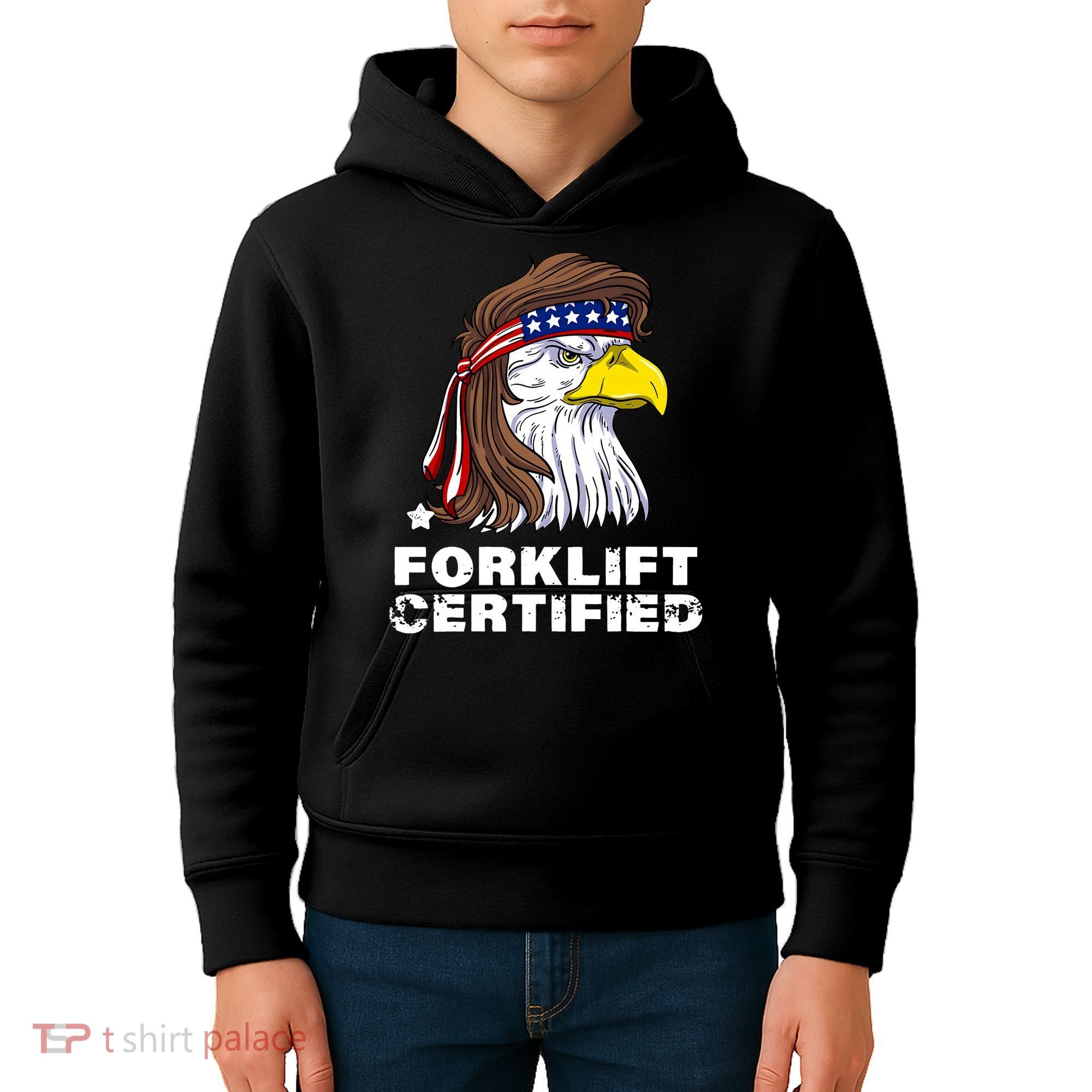Forklift Certified Eagle Mullet USA Fork Lift Forklift Kids Hoodie