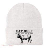 Funny Cow Eat Beef the West Wasn't Won on Salads Farm Cattle Beanie thumb 0