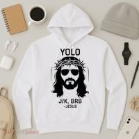 Funny Christian Easter Jesus Yolo Jk Brb Hoodie thumb 3