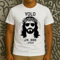 Funny Christian Easter Jesus Yolo Jk Brb T-Shirt thumb 3