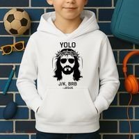 Funny Christian Easter Jesus Yolo Jk Brb Kids Hoodie thumb 2