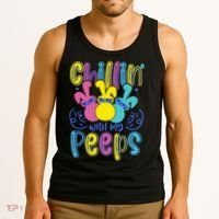 Funny Cute Easter Chillin With My Peeps Tank Top thumb 3