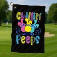 Funny Cute Easter Chillin With My Peeps Golf Towel thumb 1