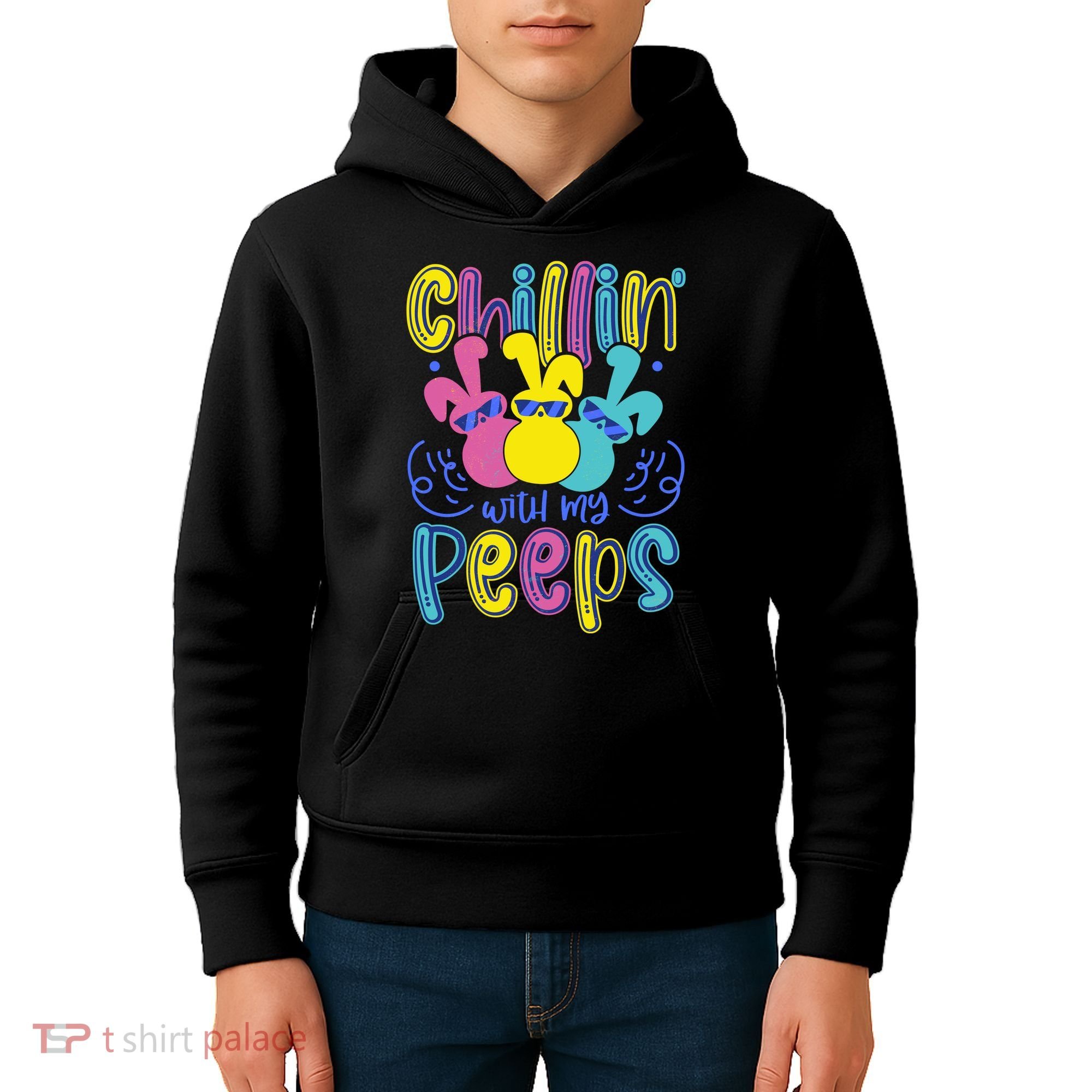 Funny Cute Easter Chillin With My Peeps Kids Hoodie
