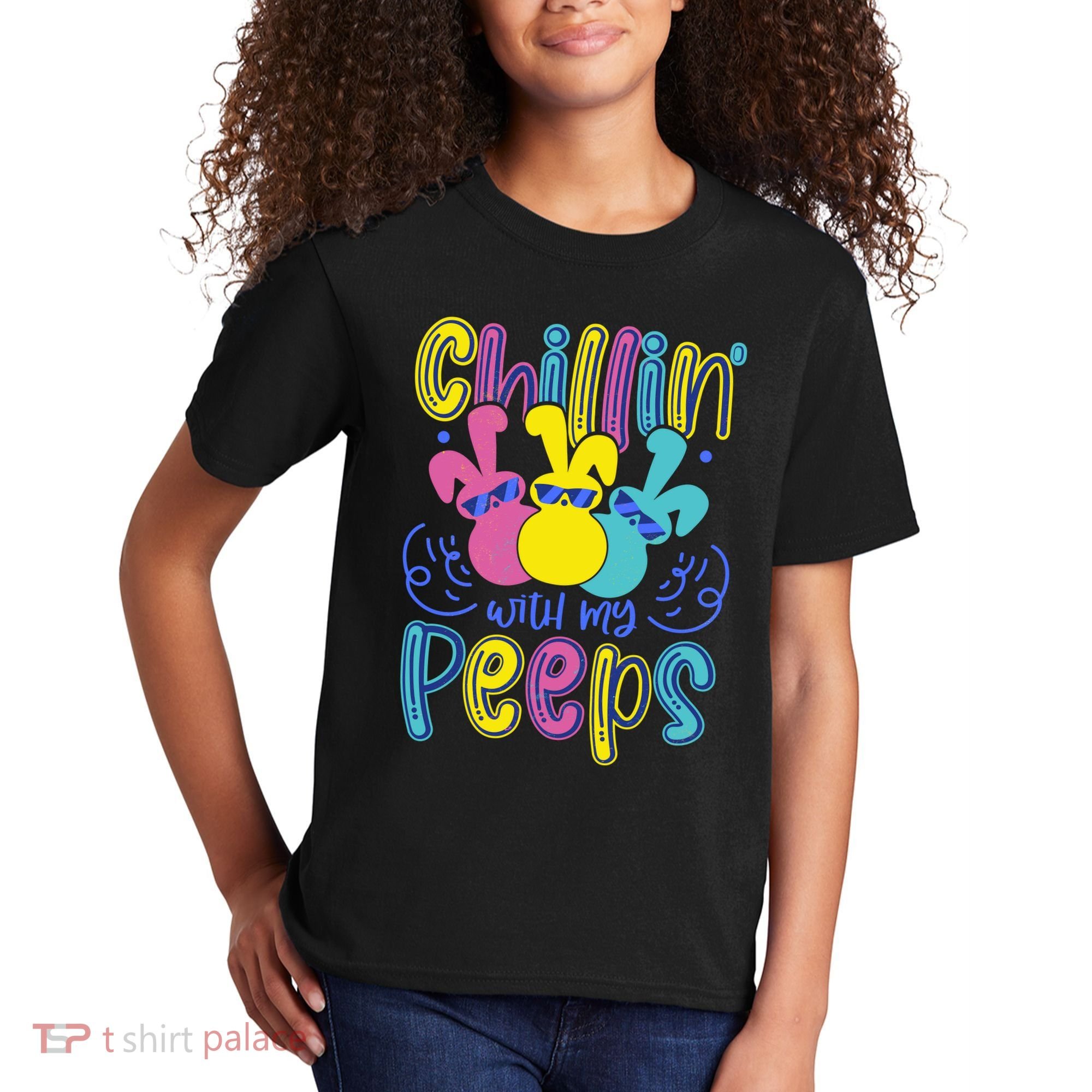 Funny Cute Easter Chillin With My Peeps Kids T-Shirt