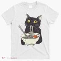 Funny Cat Eating Ramen Vintage Japanese Noodles T-Shirt thumb 0