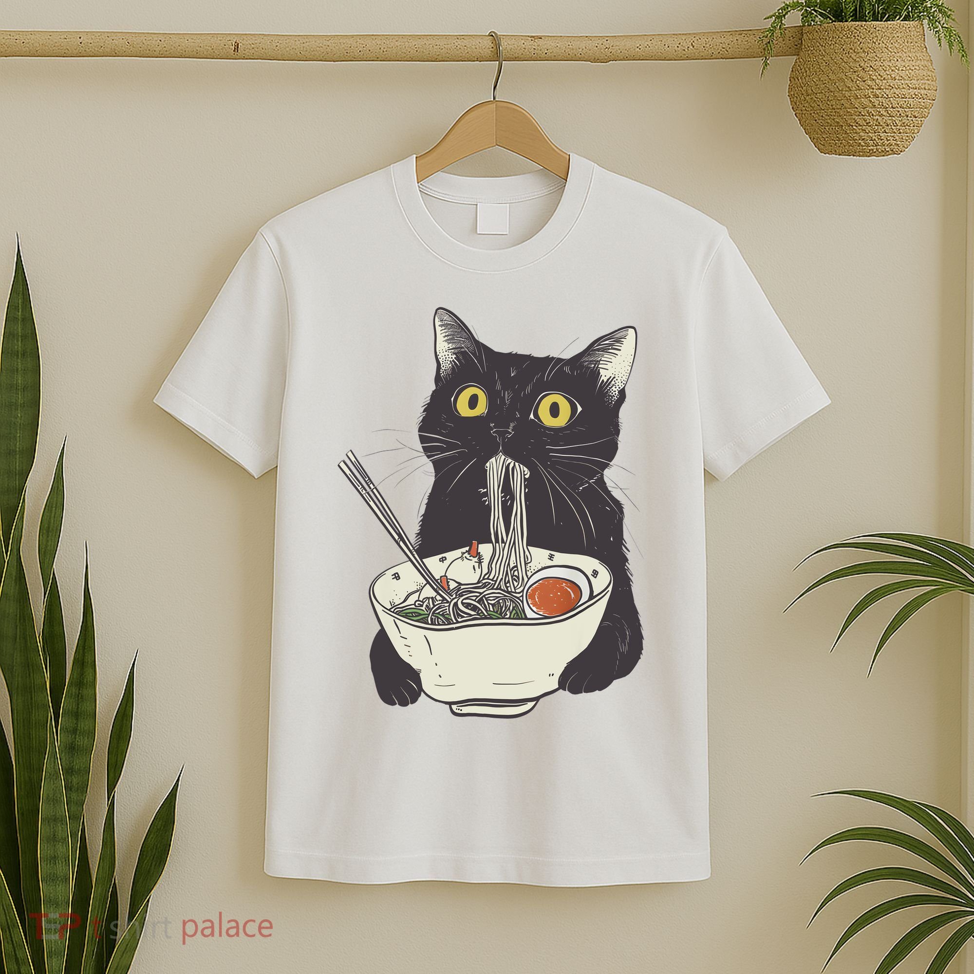 Funny Cat Eating Ramen Vintage Japanese Noodles T-Shirt