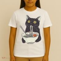 Funny Cat Eating Ramen Vintage Japanese Noodles T-Shirt thumb 4