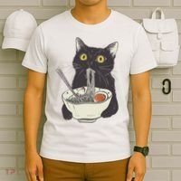 Funny Cat Eating Ramen Vintage Japanese Noodles T-Shirt thumb 6