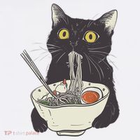 Funny Cat Eating Ramen Vintage Japanese Noodles T-Shirt thumb 7