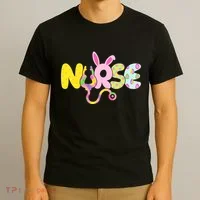 Funny Cute Easter Patterns Nurse T-Shirt thumb 3