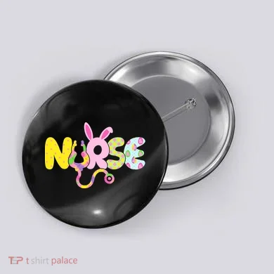 Funny Cute Easter Patterns Nurse Button