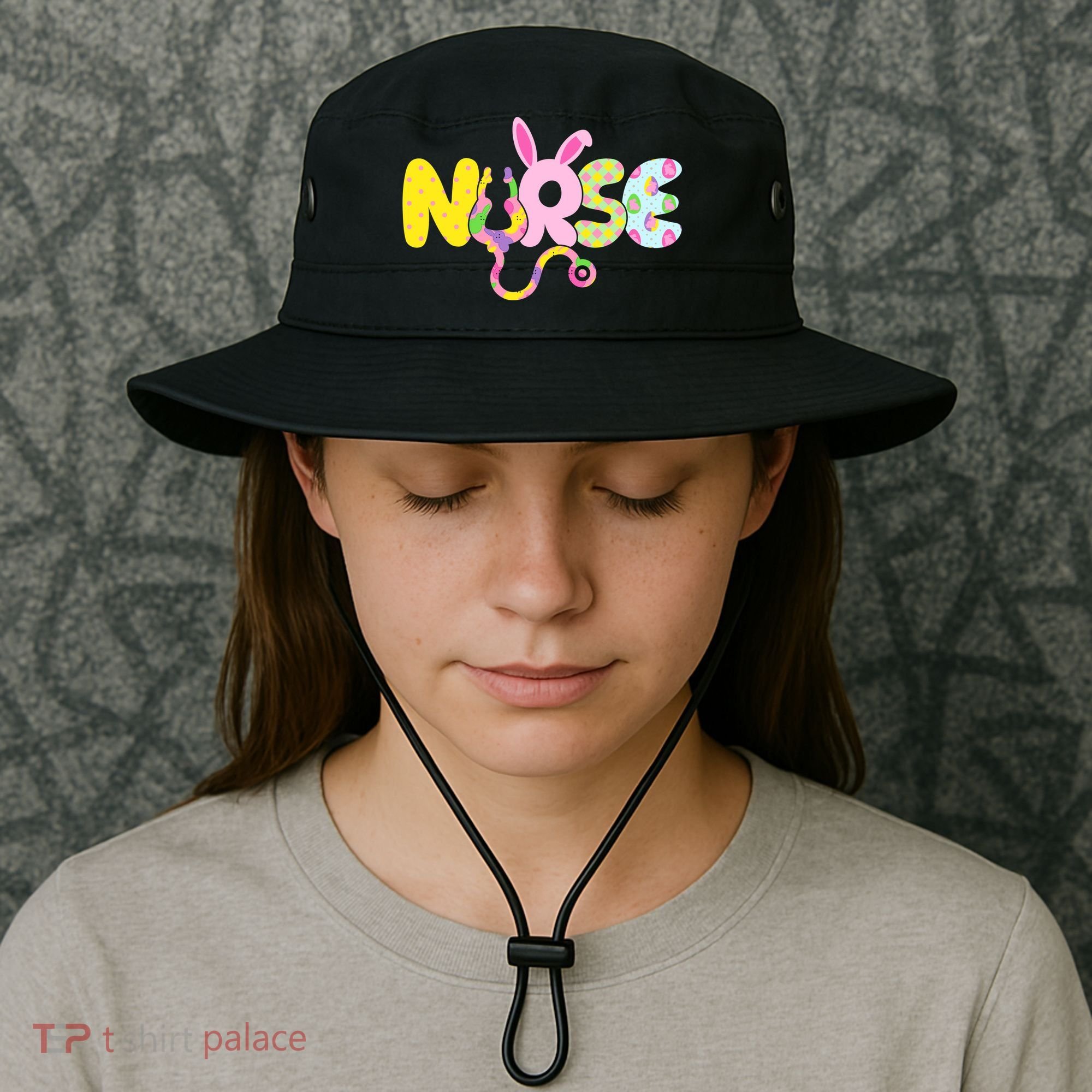 Funny Cute Easter Patterns Nurse Bucket Hat