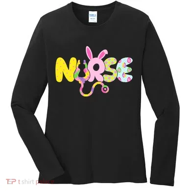 Funny Cute Easter Patterns Nurse Women's Long Sleeve Shirt