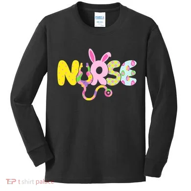 Funny Cute Easter Patterns Nurse Kids Long Sleeve Shirt