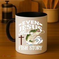 Funny Christian Fisherman Even Jesus Had A Fish Story Coffee Mug thumb 4