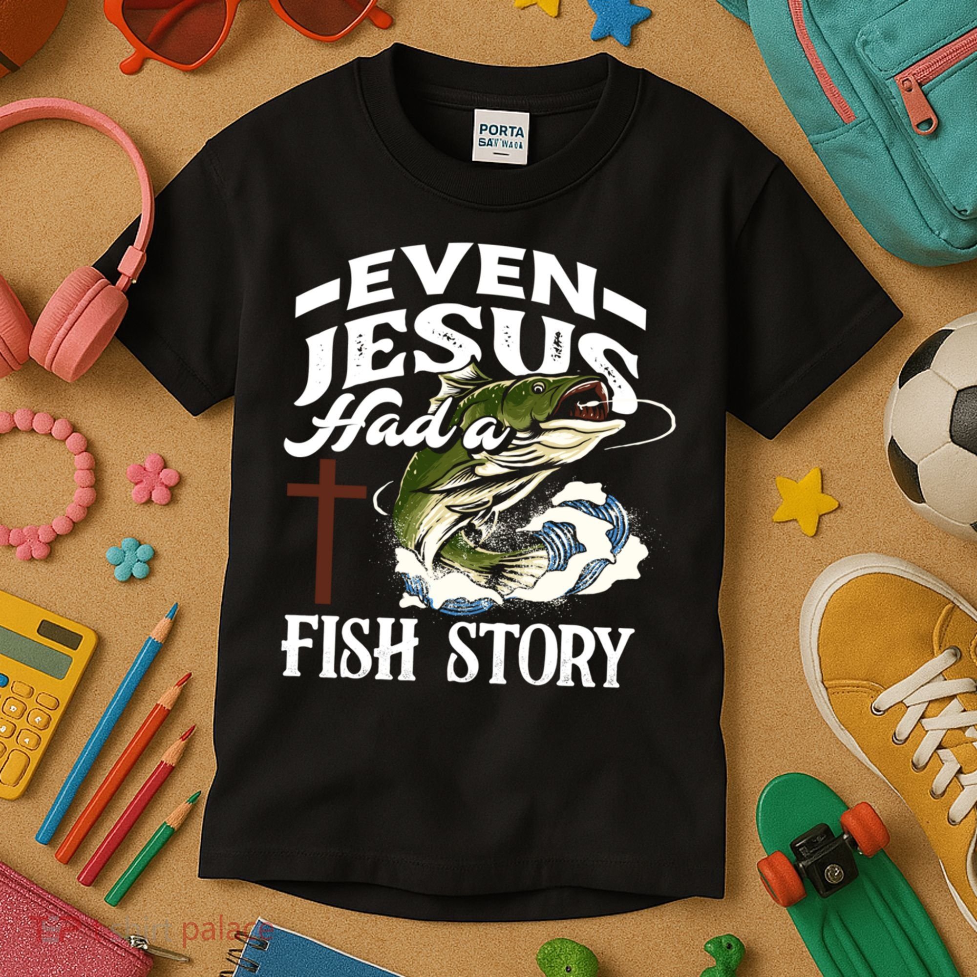 Funny Christian Fisherman Even Jesus Had A Fish Story Kids T-Shirt