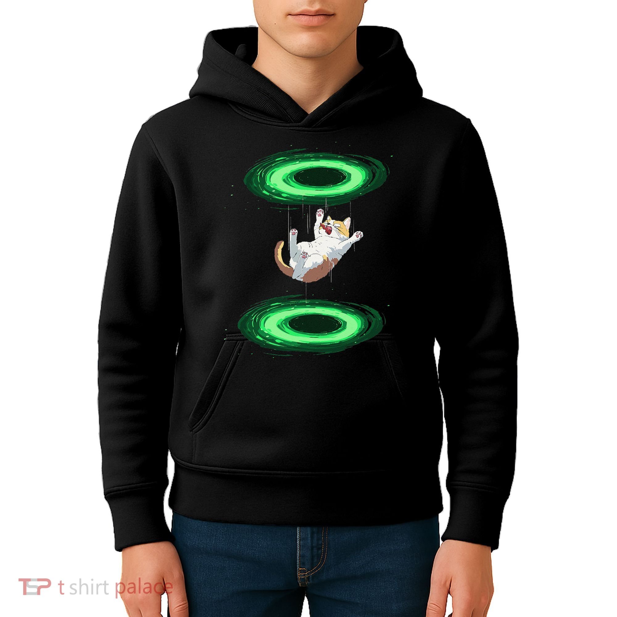 Funny Cat Falls Through Portal For Kitten And Cats Lovers Kids Hoodie