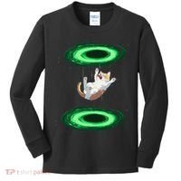 Funny Cat Falls Through Portal For Kitten And Cats Lovers Kids Long Sleeve Shirt thumb 0