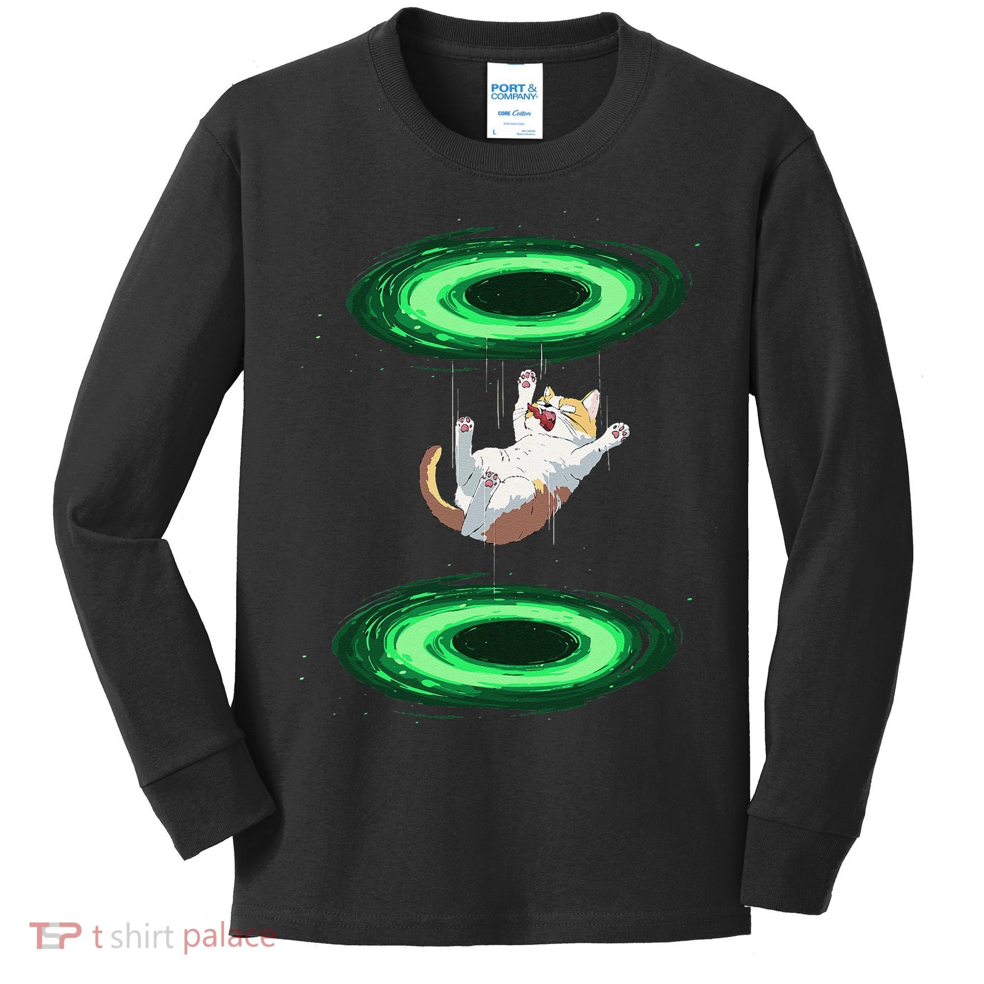 Funny Cat Falls Through Portal For Kitten And Cats Lovers Kids Long Sleeve Shirt