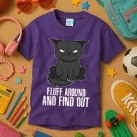 Funny Cat Fluff Around And Find Out Kids T-Shirt thumb 3