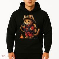 Funny Cat Firefighter Hoodie thumb 2