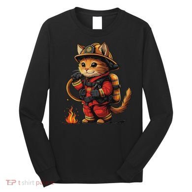 Funny Cat Firefighter Long Sleeve Shirt