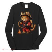Funny Cat Firefighter Long Sleeve Shirt thumb 0