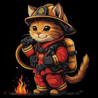Funny Cat Firefighter Long Sleeve Shirt thumb 2