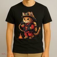 Funny Cat Firefighter T-Shirt thumb 3