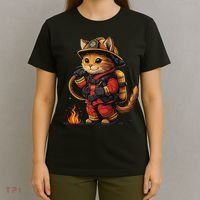 Funny Cat Firefighter T-Shirt thumb 4