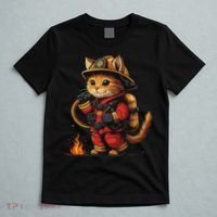 Funny Cat Firefighter T-Shirt thumb 5