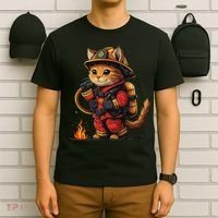 Funny Cat Firefighter T-Shirt thumb 6