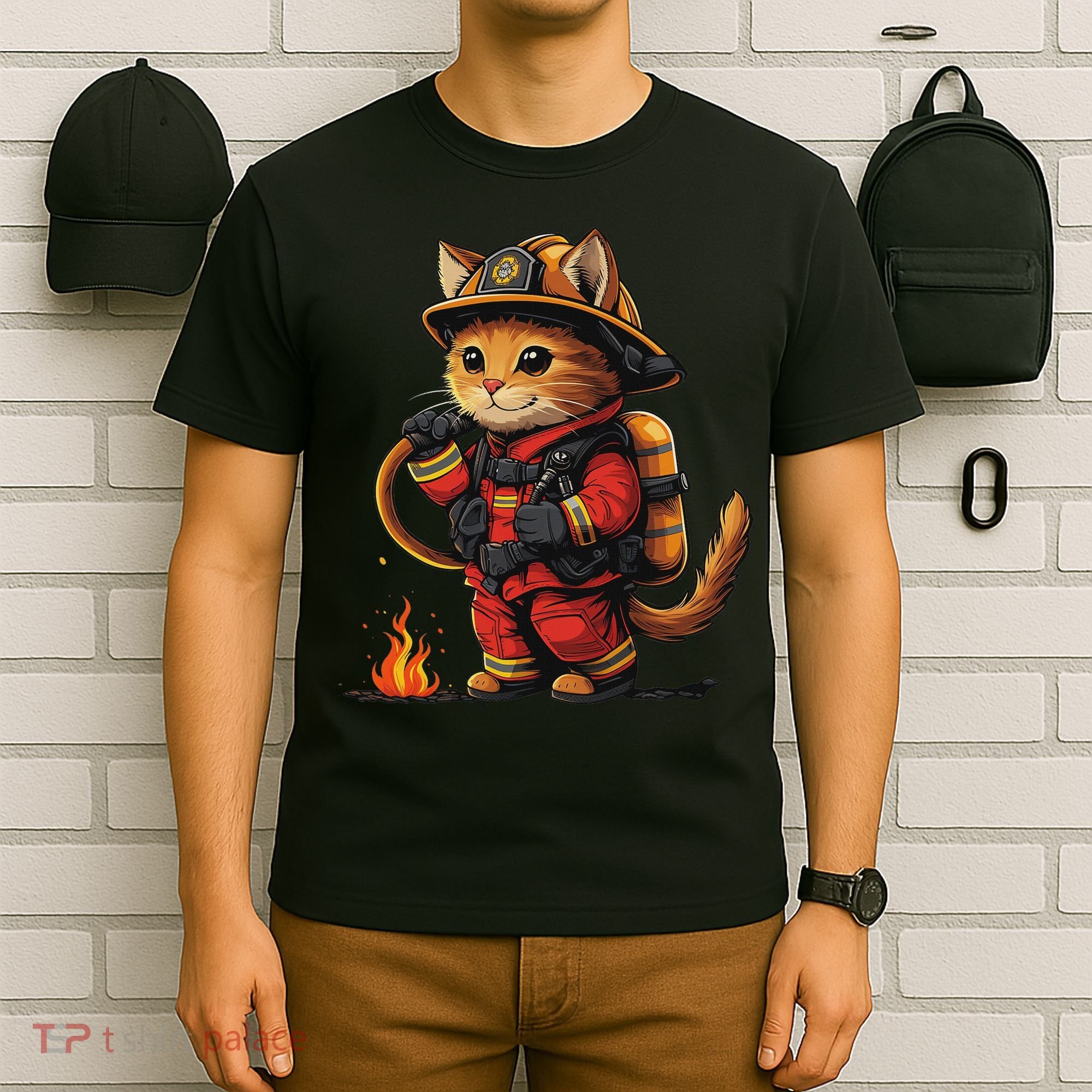 Funny Cat Firefighter T-Shirt