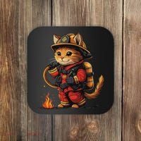 Funny Cat Firefighter Coaster thumb 0