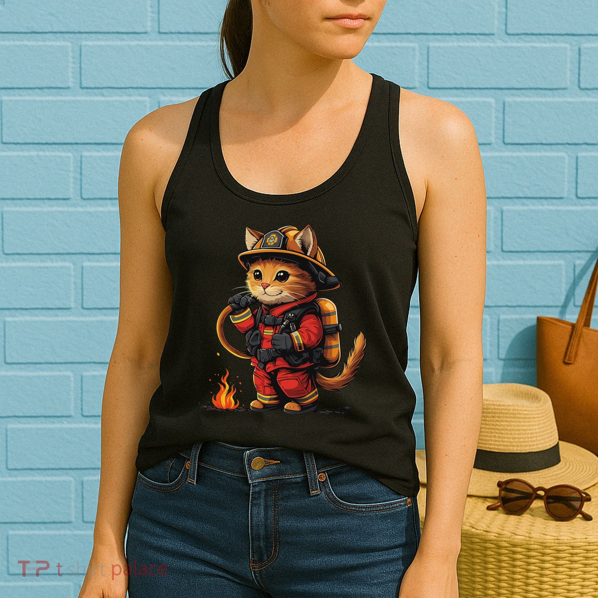 Funny Cat Firefighter Women's Tank Top