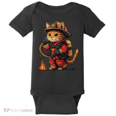 Funny Cat Firefighter Baby Bodysuit